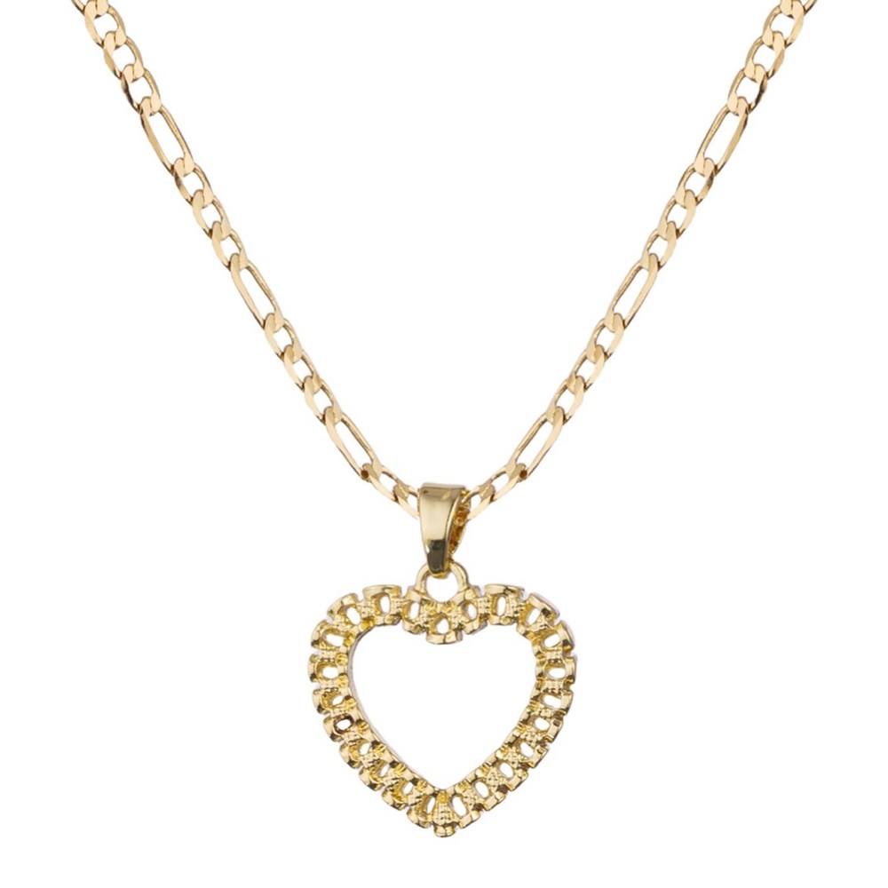 Elegant Gold Plated Dainty Rollie Heart Pendant Figaro Chain Necklace
